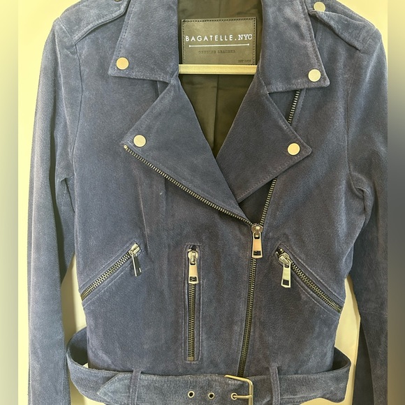 Bagatelle Navy Genuine Suede Moto Jacket. Size M. Like new. - Picture 5 of 9